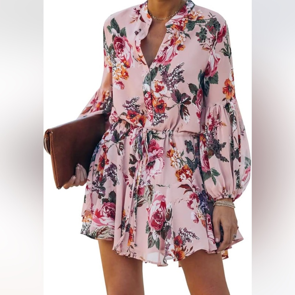 Clarisbelle Floral Long Sleeve Pink Dress
